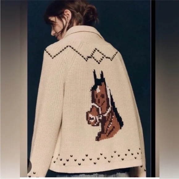 The Great. NWT The Horse Lodge Cardigan Open cardigan with horse motif - Picture 4 of 12